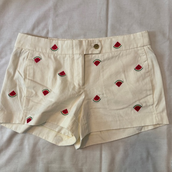 NEW J Crew 4 Chino City Fit Shorts White Embroidered Watermelons Summer Picnic - Picture 1 of 7